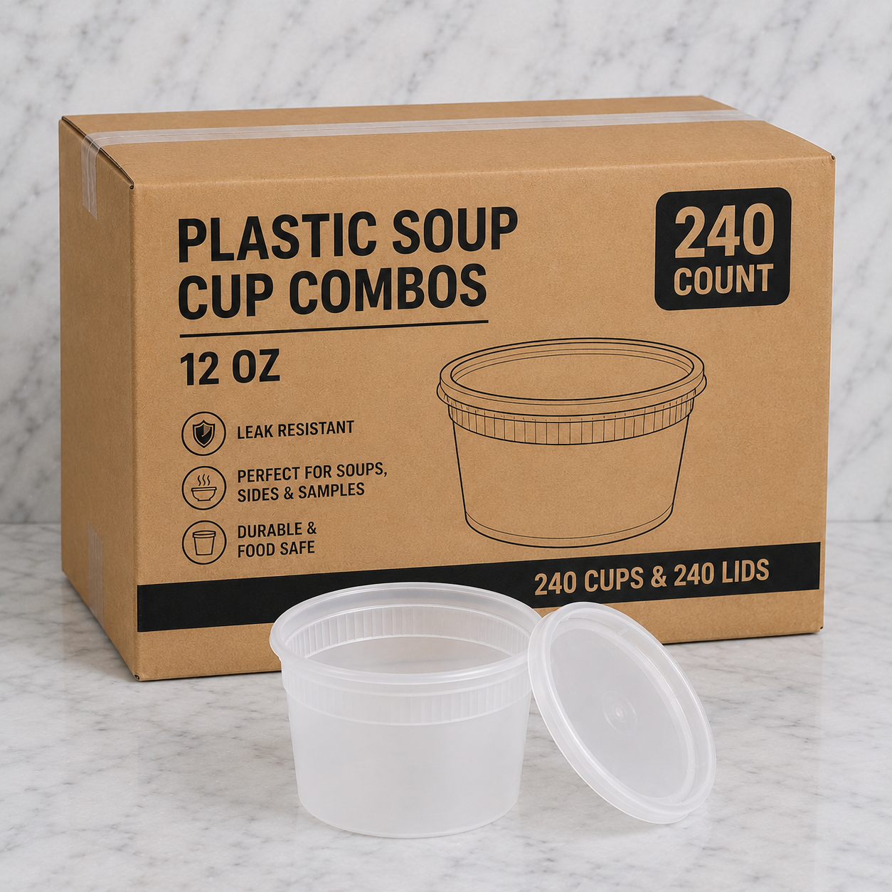 Plastic Soup Cups with Lids 12 oz (240 Ct)
