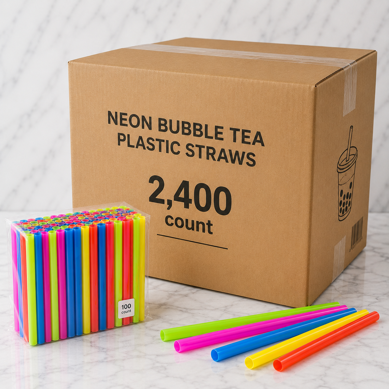 Neon Bubble Tea Straws 9" (2400 Ct)