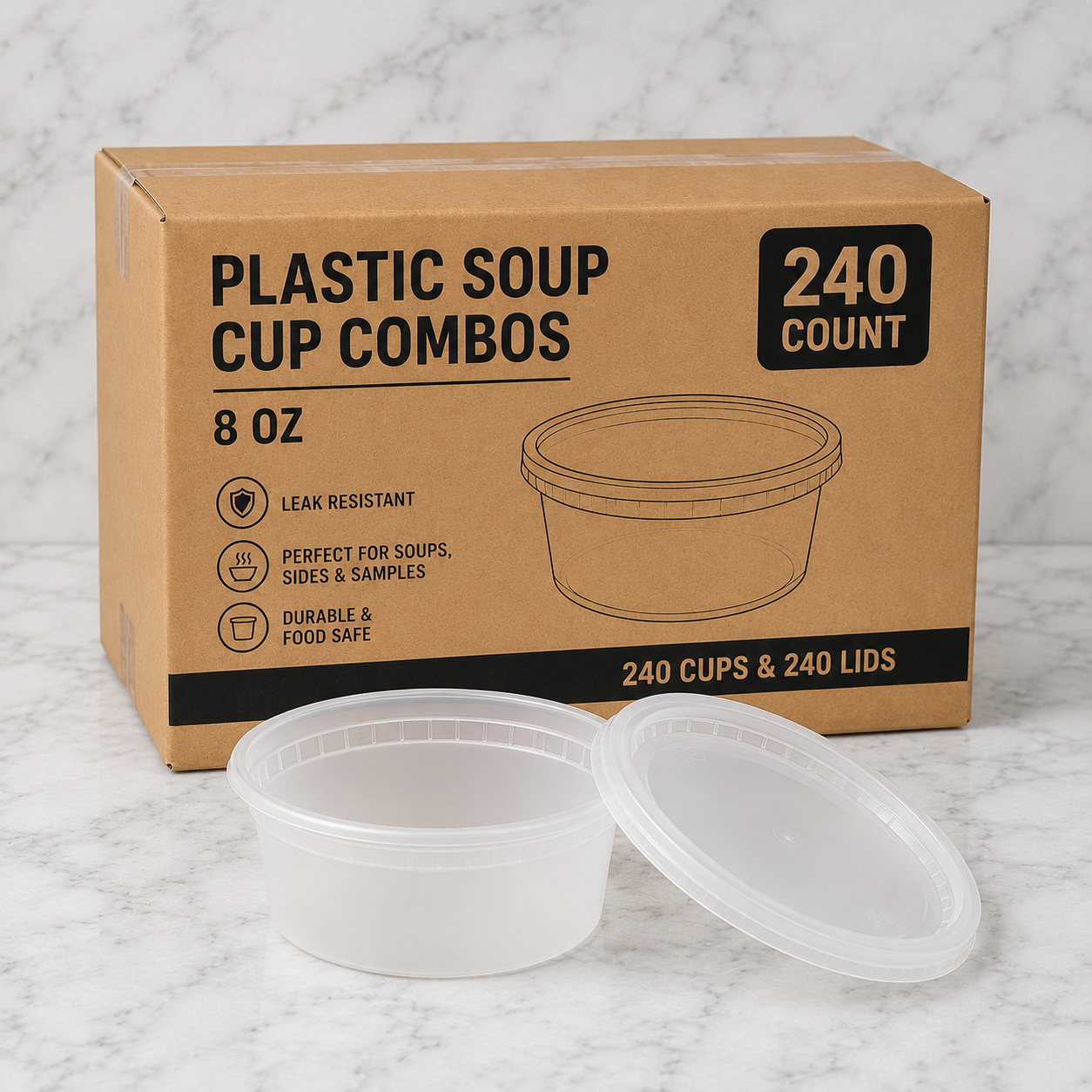Plastic Soup Cups with Lids 8 oz (240 Ct)