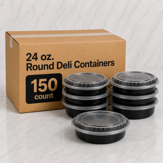 Black Round Deli Containers 24 oz (150 Ct)
