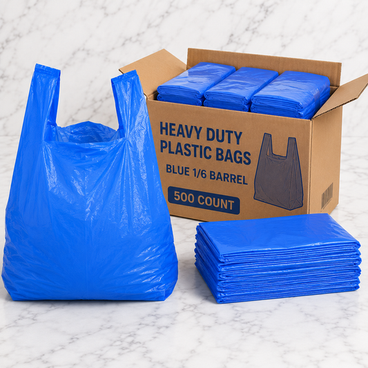 Heavy-Duty Blue Plastic Shopping Bags 1/6 Barrel (500 Ct)