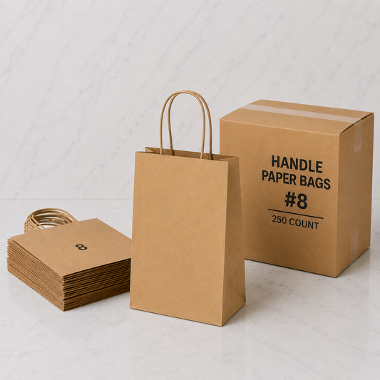 Brown Kraft Paper Bags with Handles #8 (250 Ct)