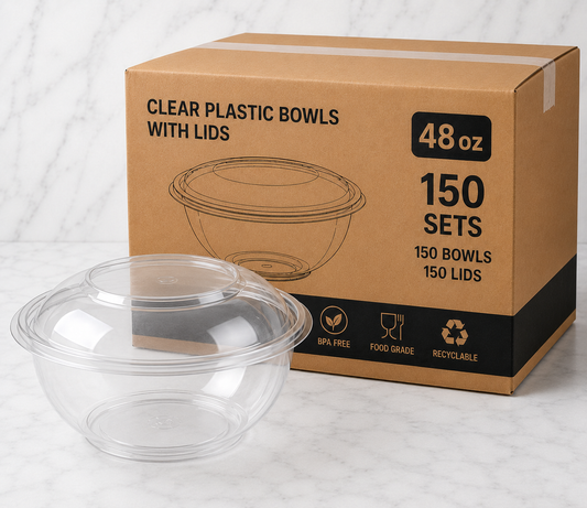 Clear Plastic Bowls with Lids 48 oz (150 Ct)