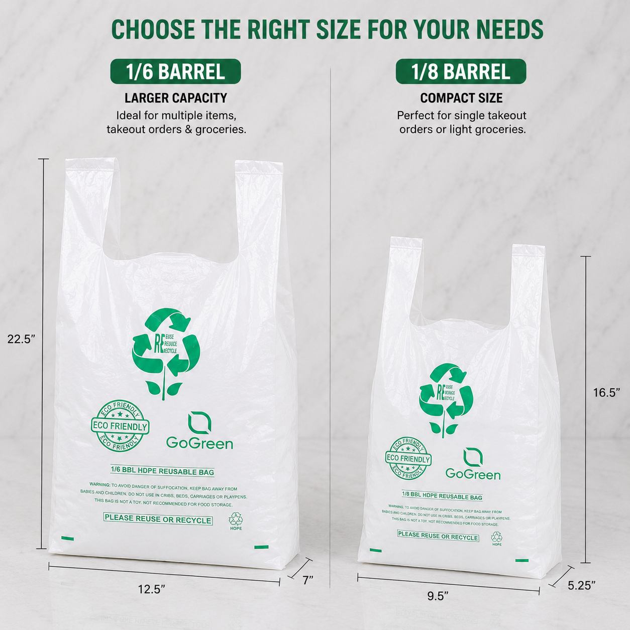 Go Green Plastic Bags 1/8 Barrel (200 Ct)