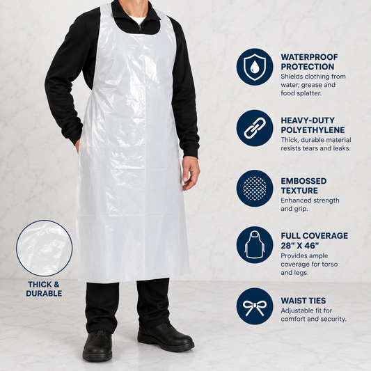 Heavy-Duty Disposable Plastic Aprons 28x46
