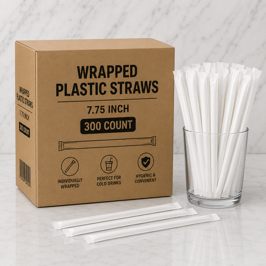 Wrapped Plastic Straws 7.75" (300 Ct)