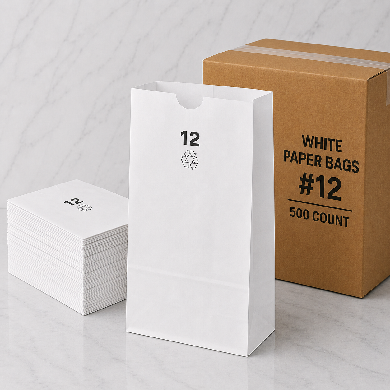 White Kraft Paper Bags #12 (500 Ct)