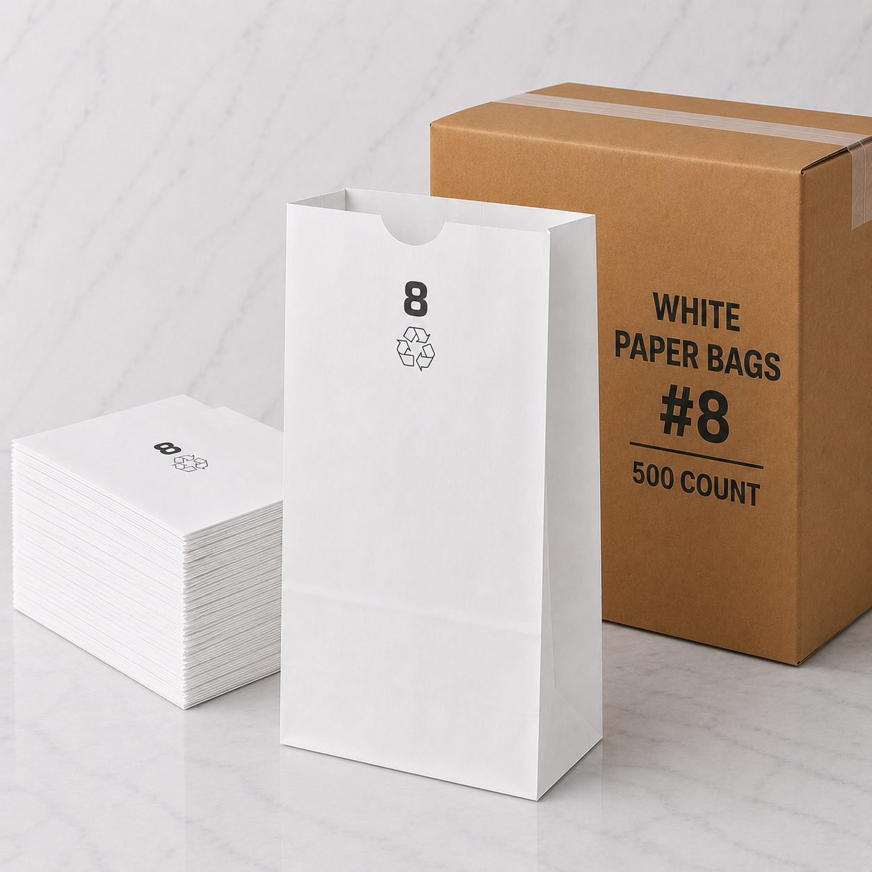 White Kraft Paper Bags #8 (500 Ct)