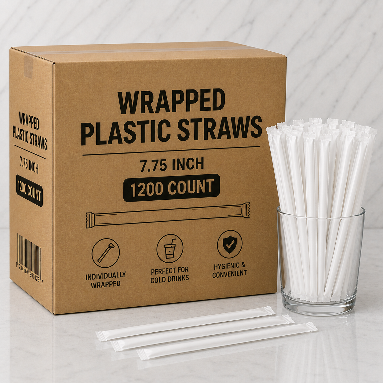 Wrapped Plastic Straws 7.75" (1200 Ct)