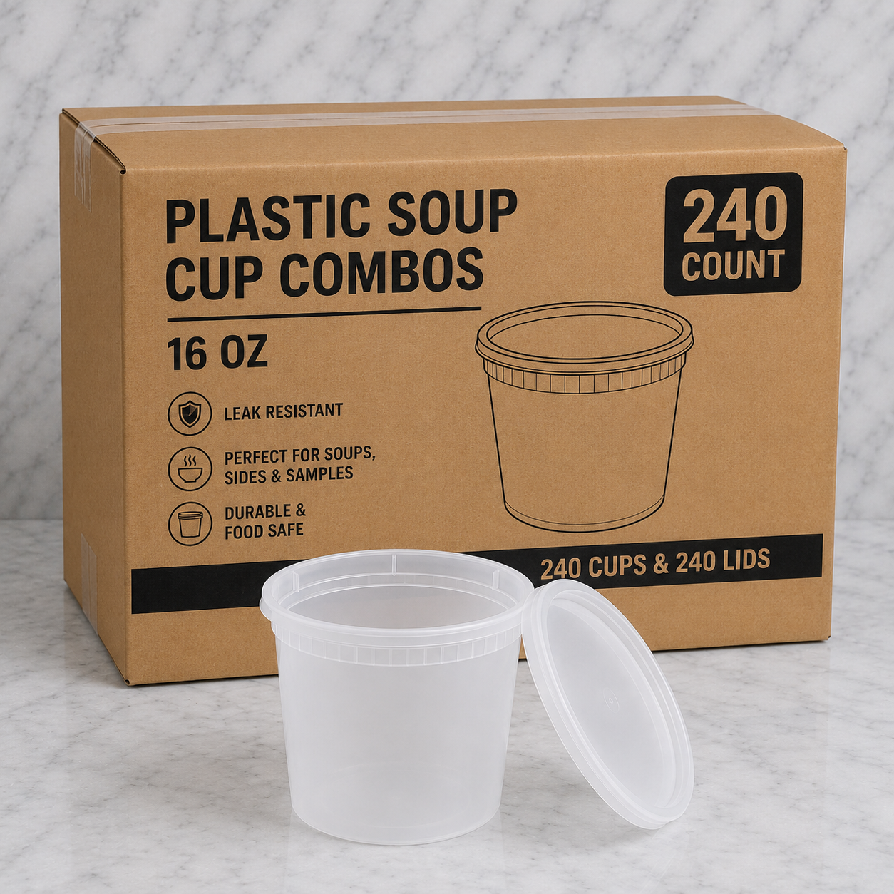 Plastic Soup Cups with Lids 16 oz (240 Ct)