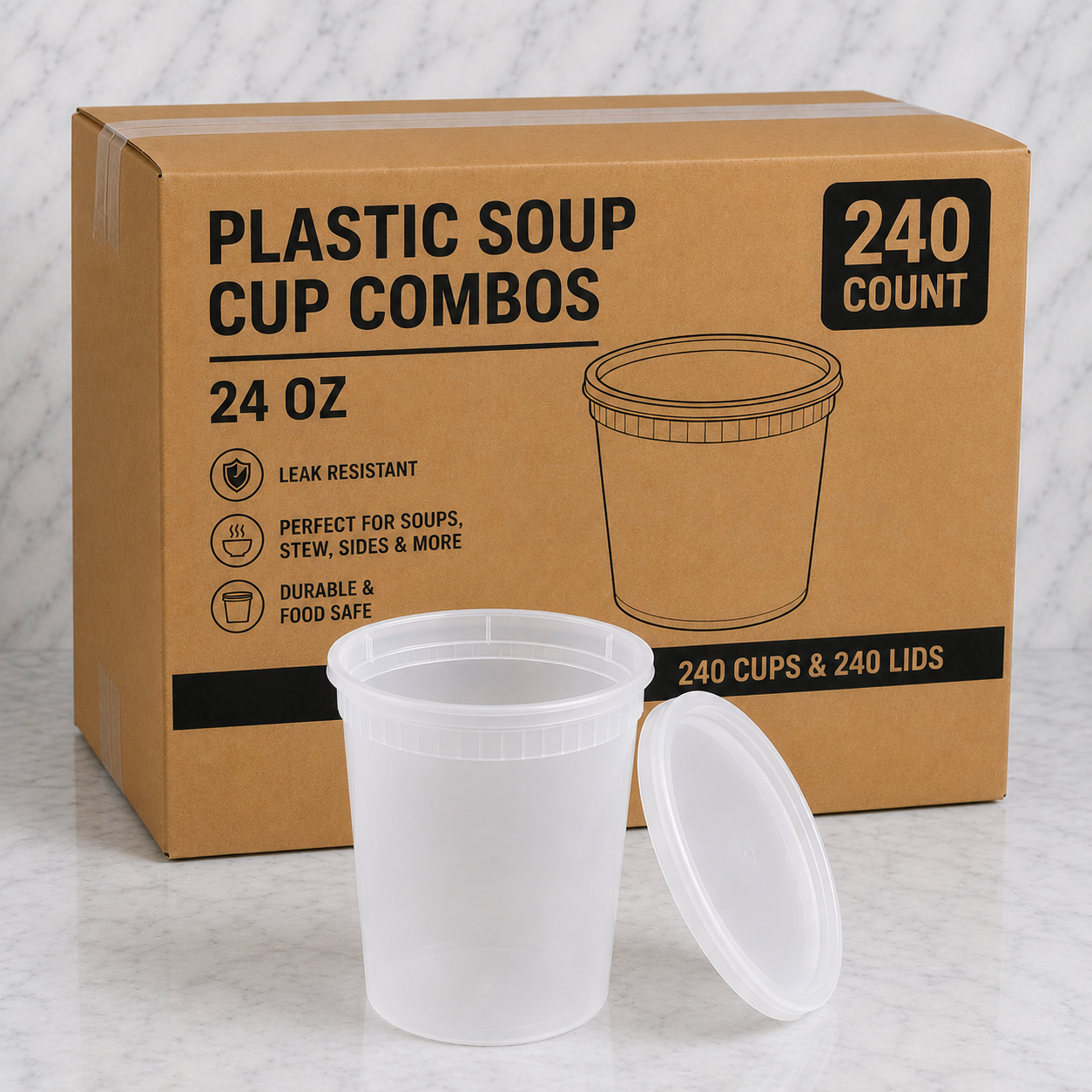 Plastic Soup Cups with Lids 24 oz (240 Ct)