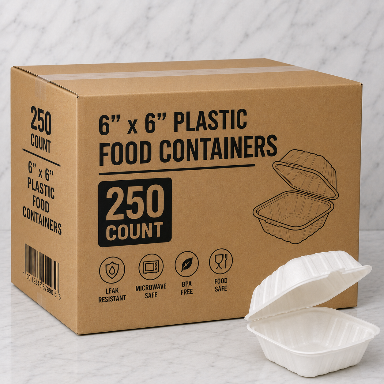 Plastic Takeout Containers 6x6 (250 Ct)