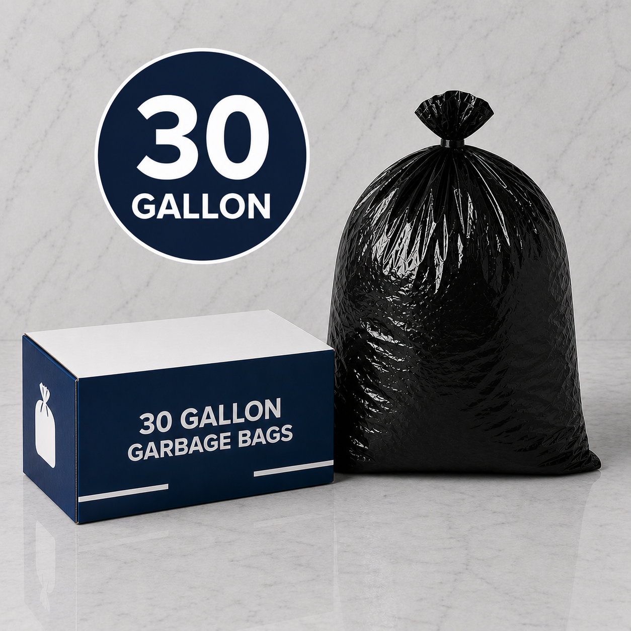 30 gallon heavy-duty black garbage bags for commercial kitchen and janitorial cleaning use