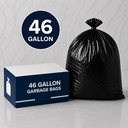 46 gallon heavy-duty black garbage bags bulk box for commercial kitchen and janitorial use
