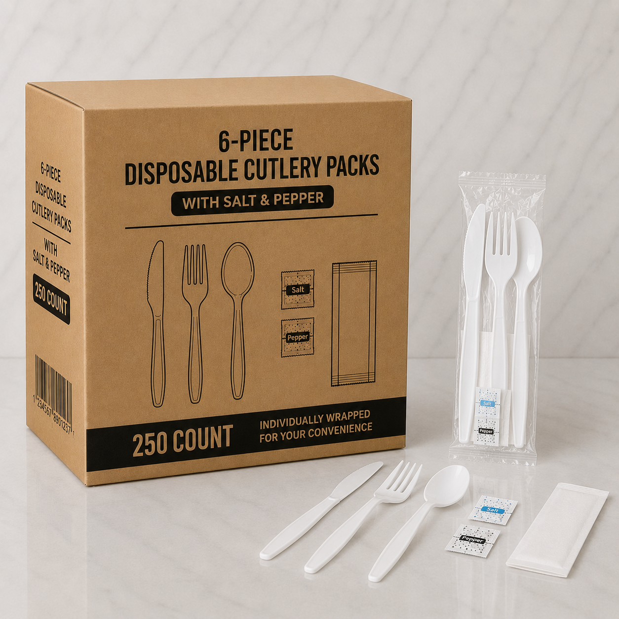 Wrapped Cutlery Sets with Salt & Pepper (250 Ct)