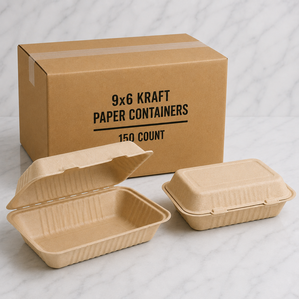 9x6 Kraft Paper Takeout Containers (150 Ct)