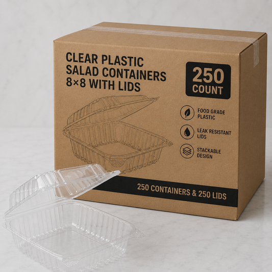 Clear Plastic Salad Containers 8x8 with Lids (250 Ct)