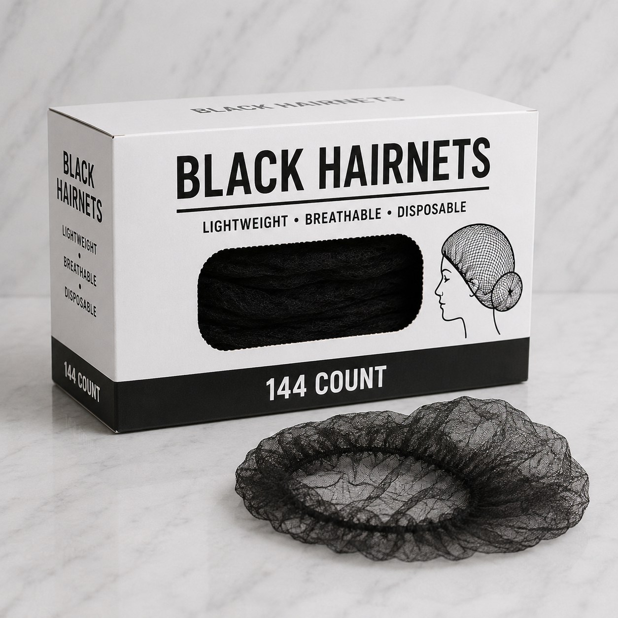 Black Disposable Hairnets 22" (144 Ct)