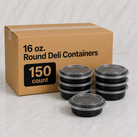 Black Round Deli Containers 16 oz (150 Ct)