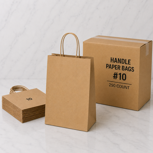 Brown Kraft Paper Bags with Handles #10 (250 Ct)