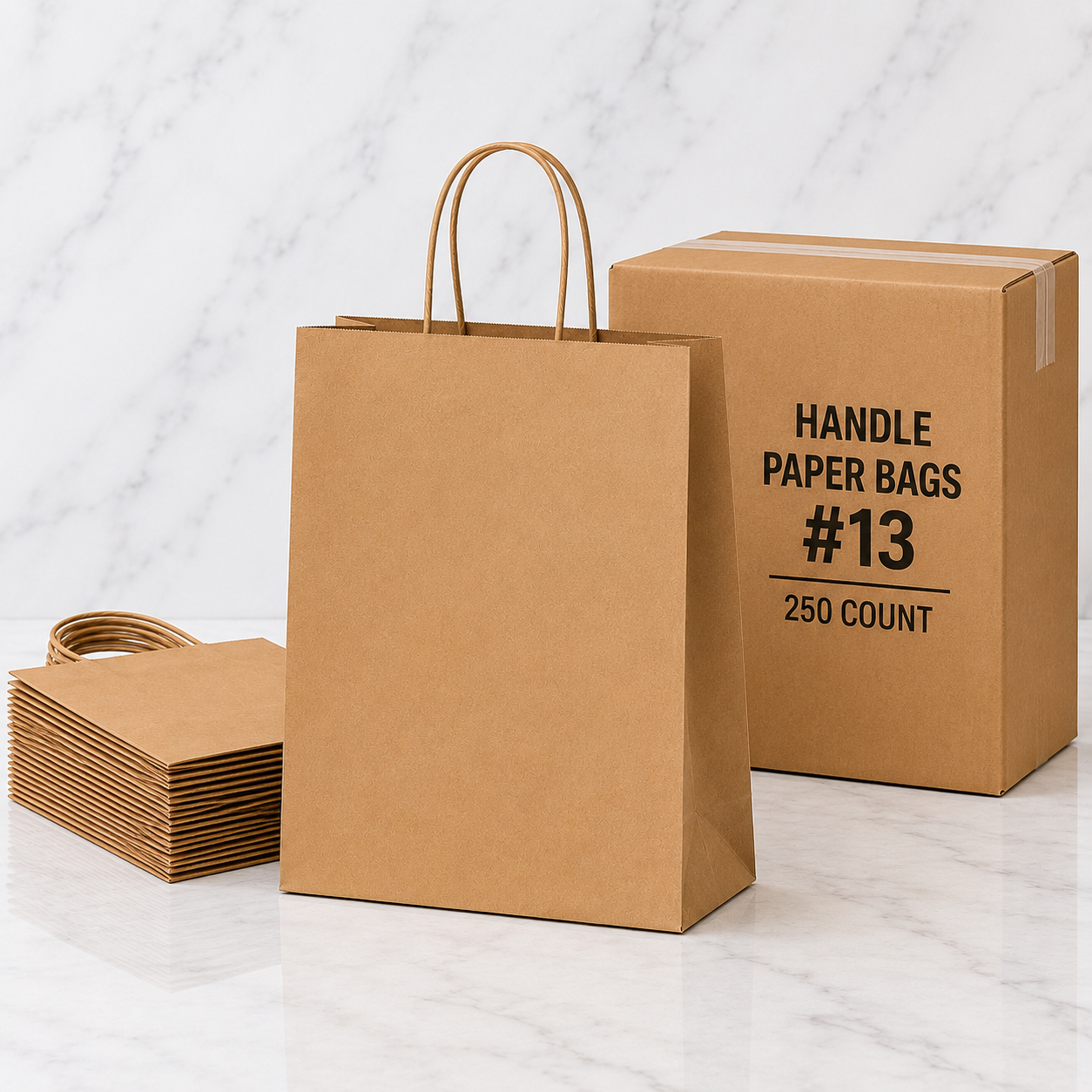 Brown Kraft Paper Bags with Handles #13 (250 Ct)