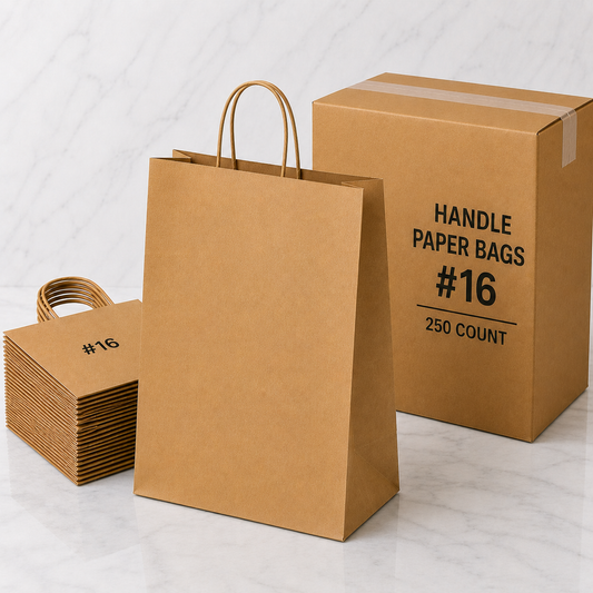 Brown Kraft Paper Bags with Handles #16 (250 Ct)