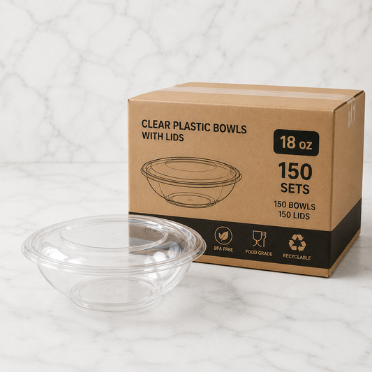 Clear Plastic Bowls with Lids 18 oz (150 Ct)