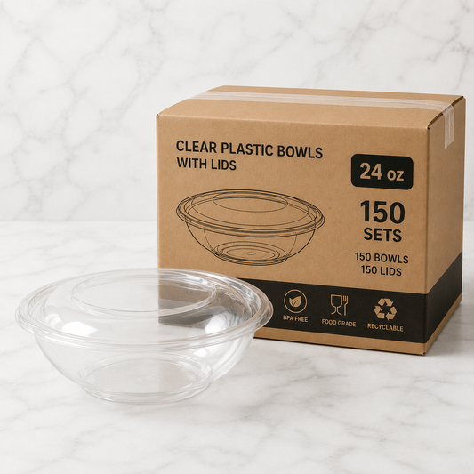 Clear Plastic Bowls with Lids 24 oz (150 Ct)