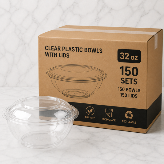 Clear Plastic Bowls with Lids 32 oz (150 Ct)