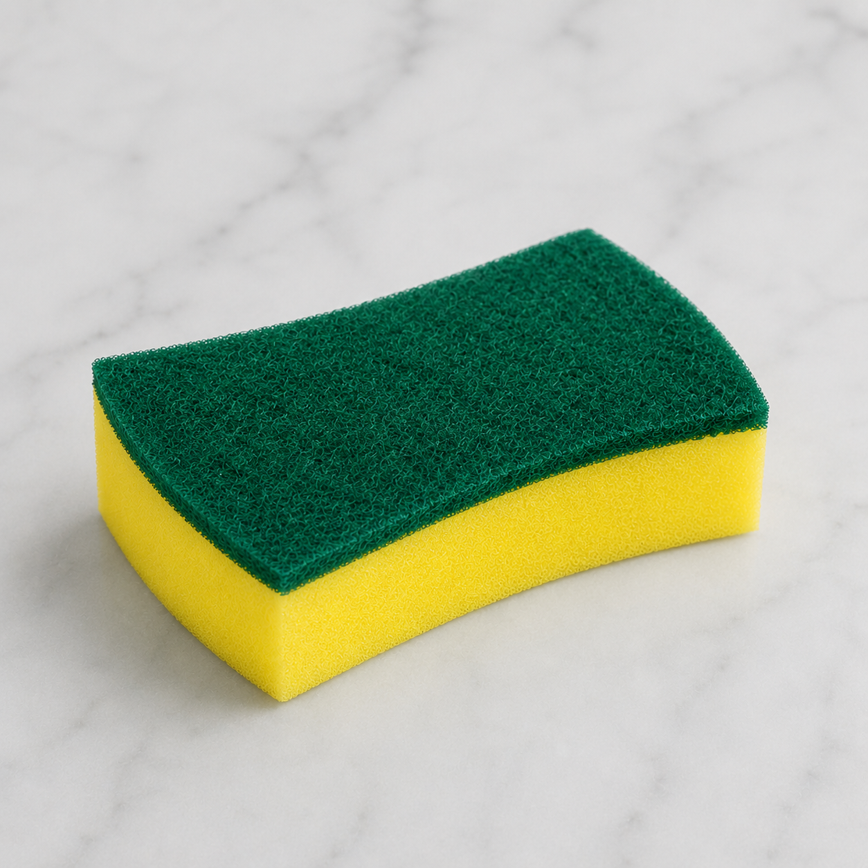 Green and yellow sponge on a light gray background
