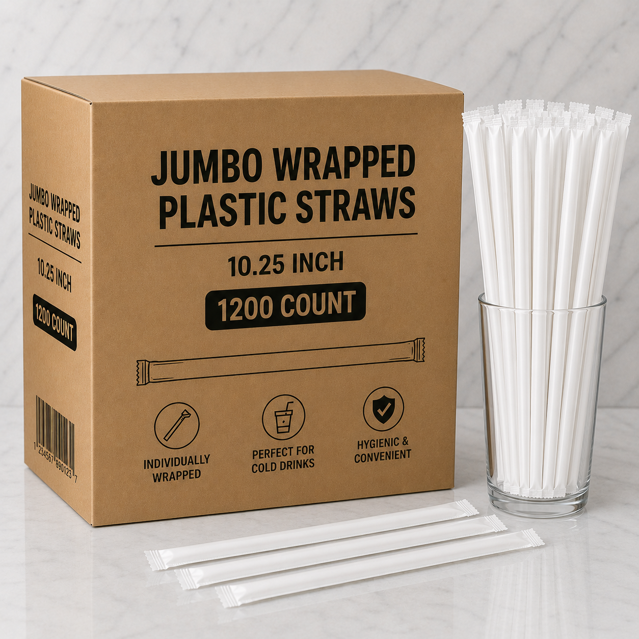 Jumbo Wrapped Plastic Straws 10.25" (1200 Ct)