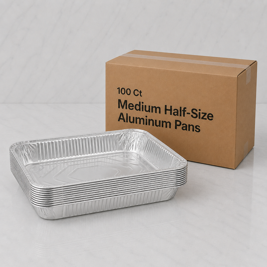Medium Half-Size Aluminum Steam Table Pans (100 Ct)