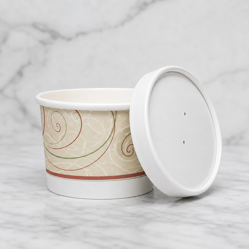 Paper cup with a lid on a marble surface