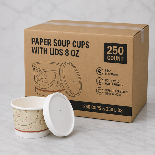 Paper Soup Cups with Lids 8 oz (250 Ct)