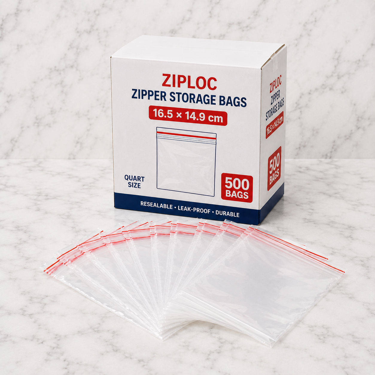 Quart Zipper Storage Bags 16.5x14.9cm (500 Ct)