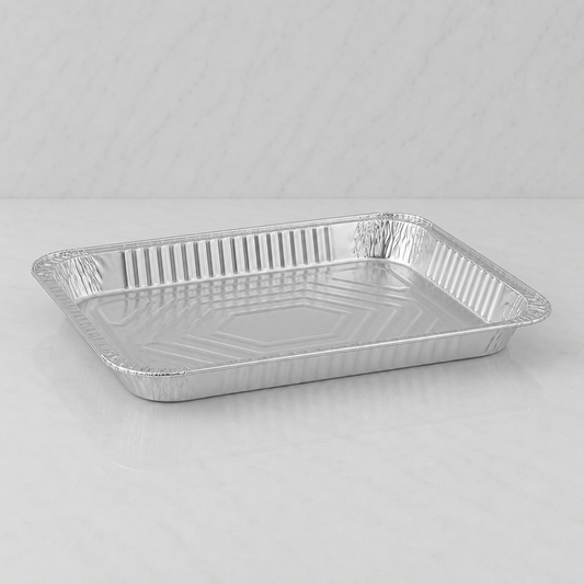 Aluminum foil tray on a gray background